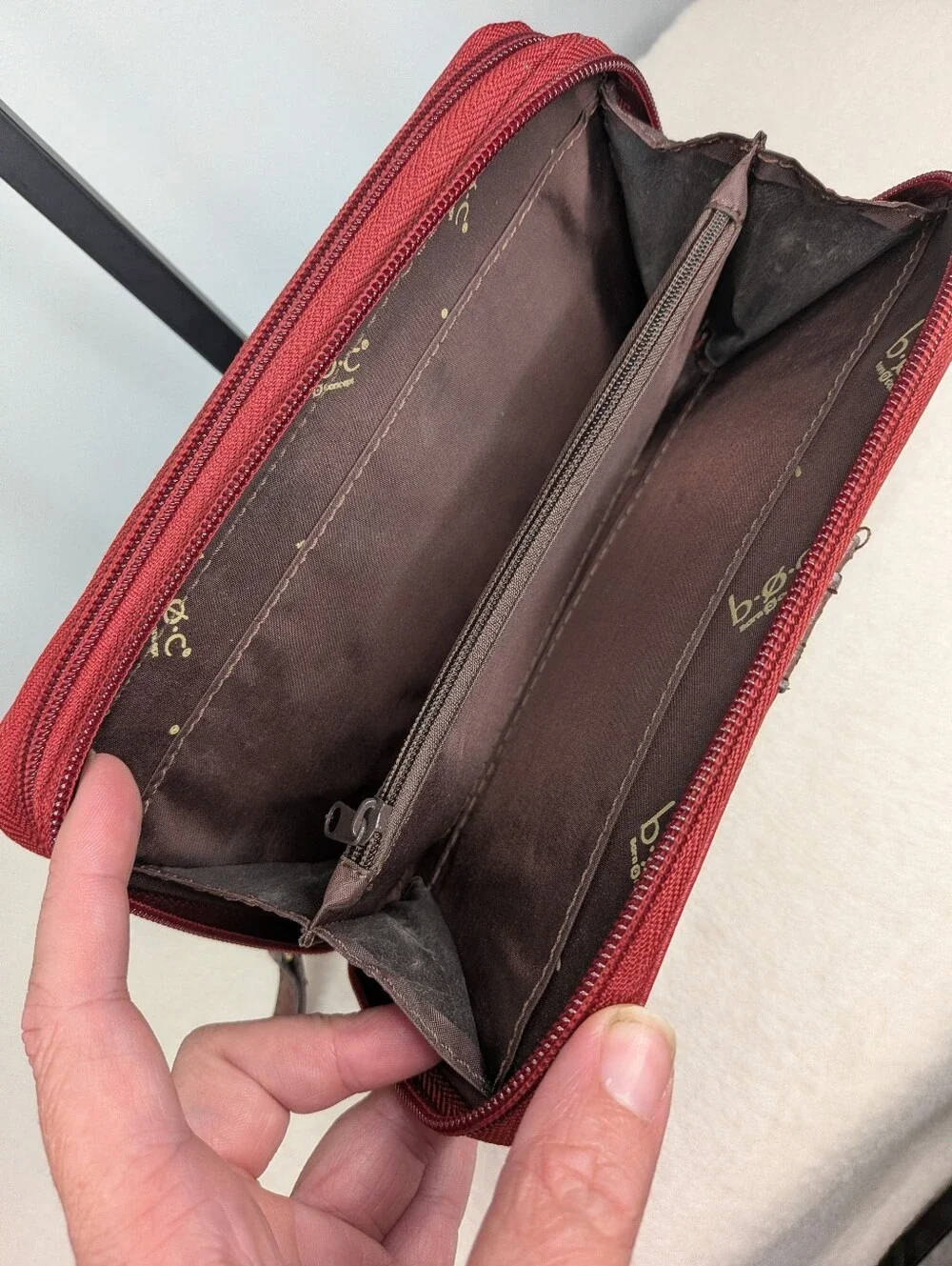 b.ø.c. Born Concept Red & Brown Double Zip-Around Organizer Wallet